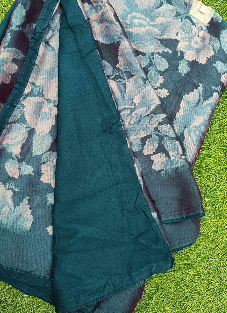 Beautiful Floral Printed Satin Chiffon Saree