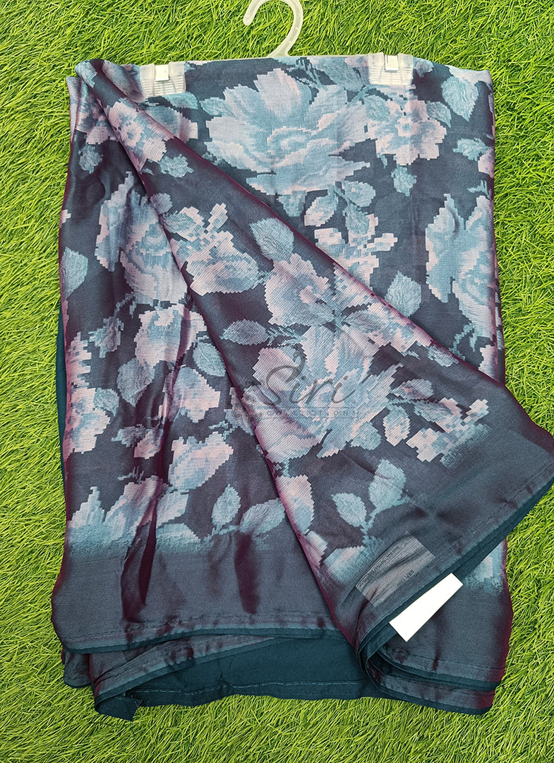 Beautiful Floral Printed Satin Chiffon Saree
