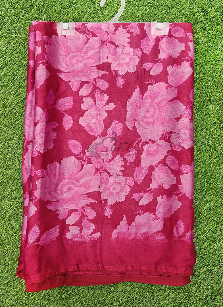 Beautiful Floral Printed Satin Chiffon Saree