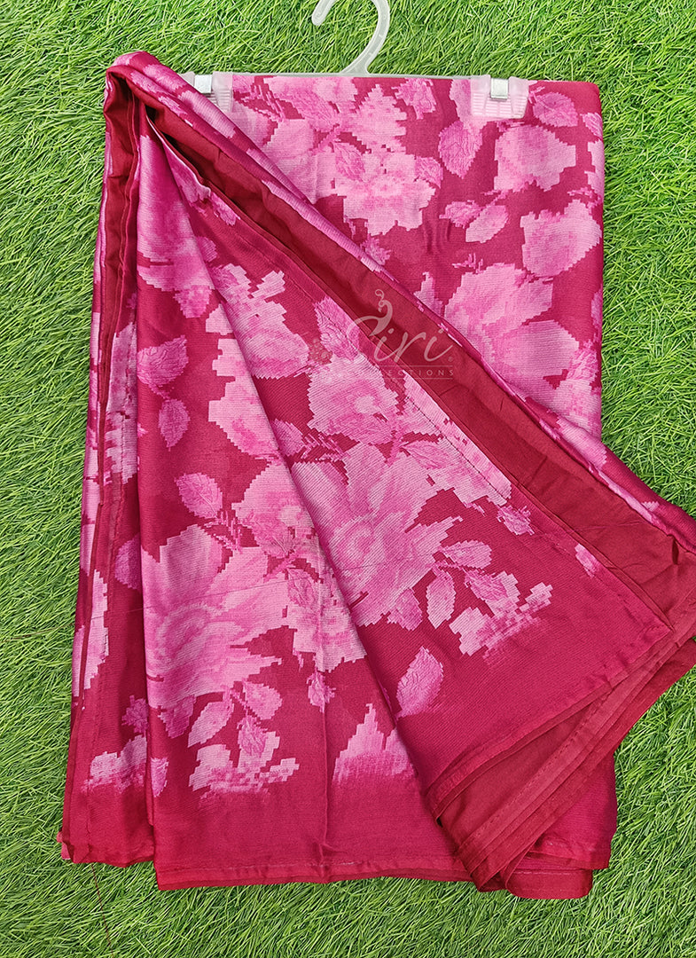 Beautiful Floral Printed Satin Chiffon Saree