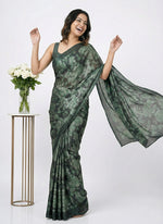 Load image into Gallery viewer, Beautiful Floral Printed Satin Chiffon Saree