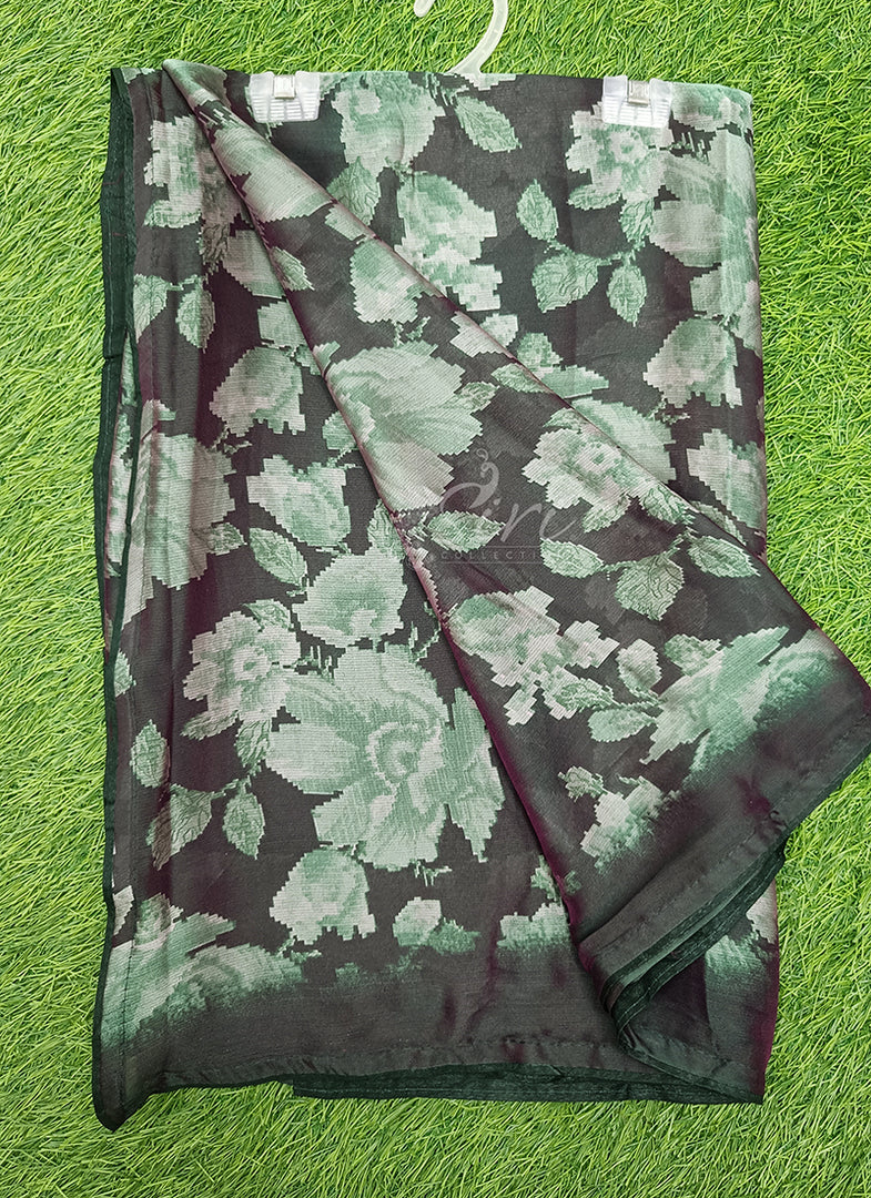 Beautiful Floral Printed Satin Chiffon Saree
