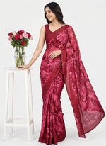 Load image into Gallery viewer, Beautiful Floral Printed Satin Chiffon Saree