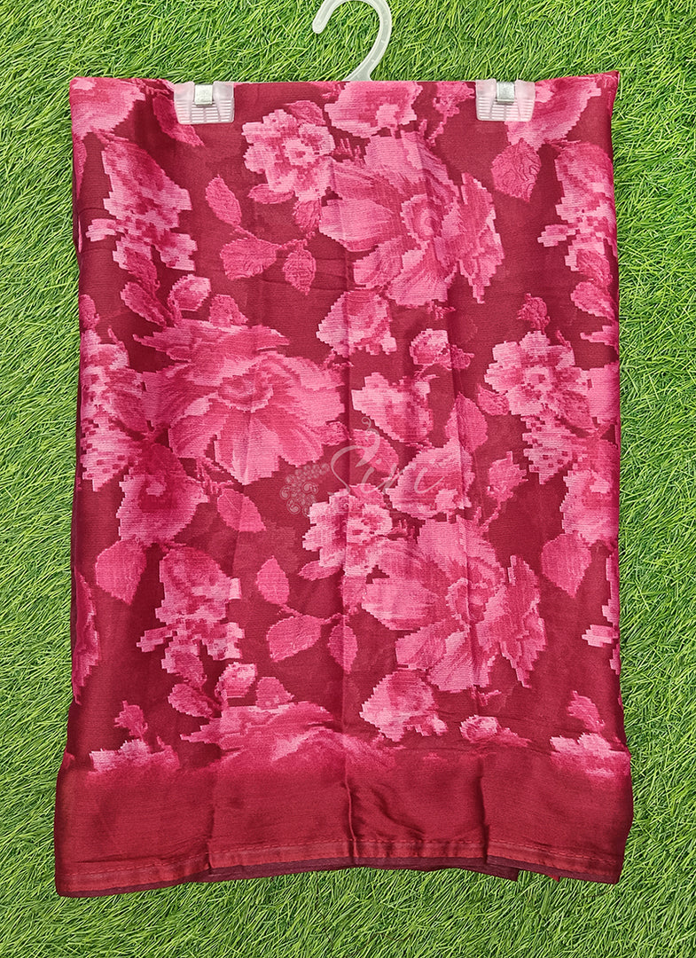 Beautiful Floral Printed Satin Chiffon Saree