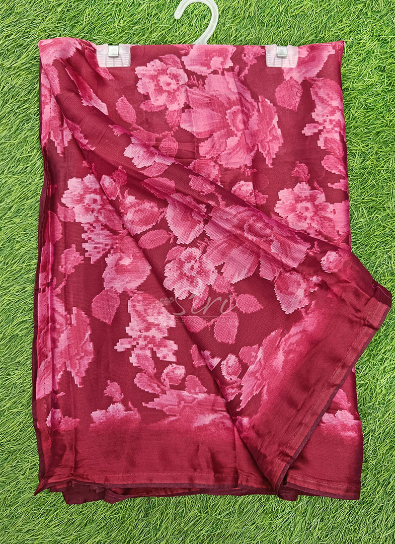Beautiful Floral Printed Satin Chiffon Saree