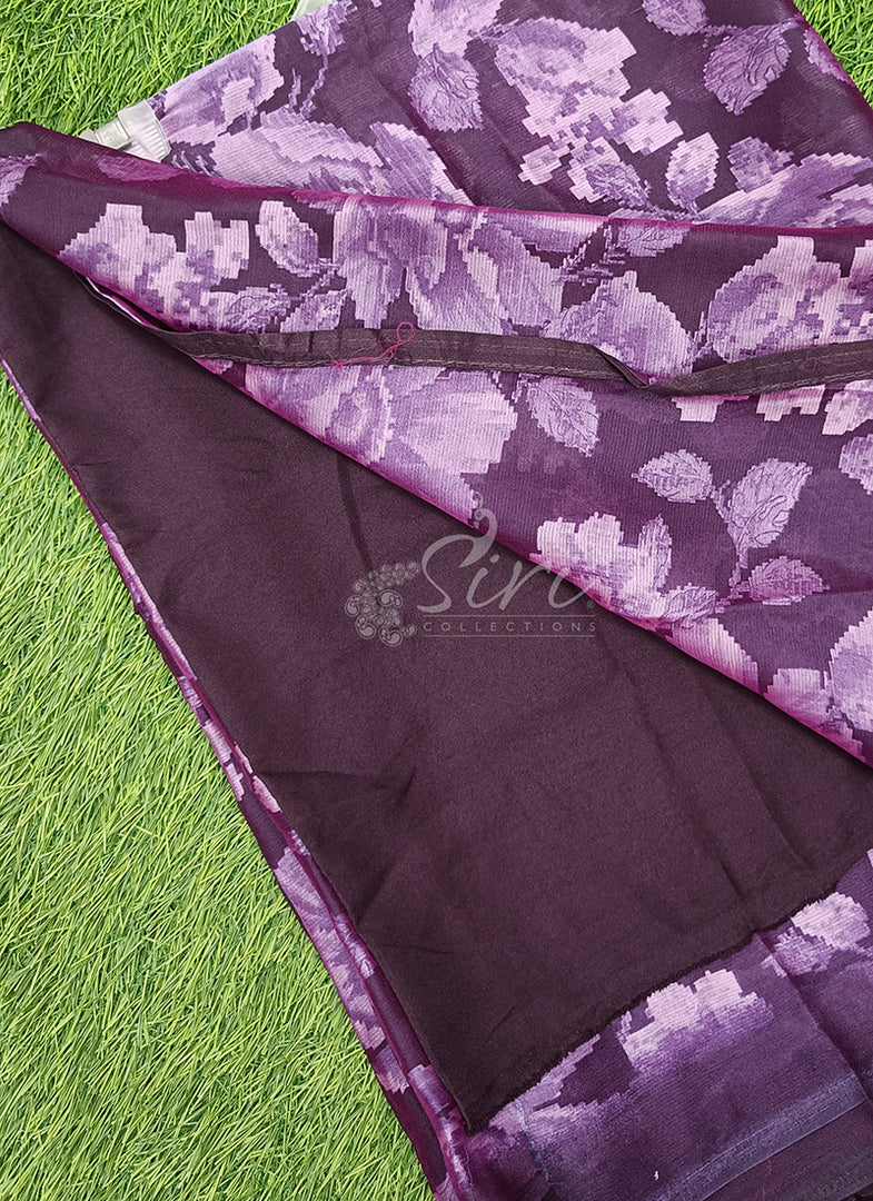 Beautiful Floral Printed Satin Chiffon Saree
