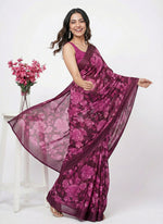 Load image into Gallery viewer, Beautiful Floral Printed Satin Chiffon Saree