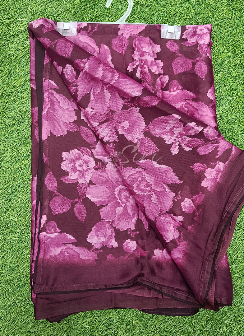 Beautiful Floral Printed Satin Chiffon Saree