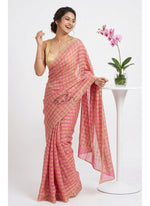 Load image into Gallery viewer, Latest Zari Checks Georgette Saree with Gold Colour Work Blouse