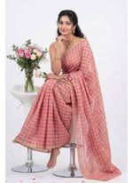 Load image into Gallery viewer, Latest Zari Checks Georgette Saree with Gold Colour Work Blouse