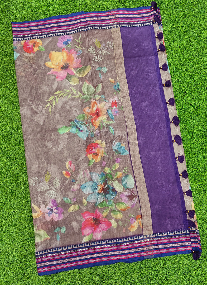 Beautiful Floral Digital Prints on Pure Kota Saree