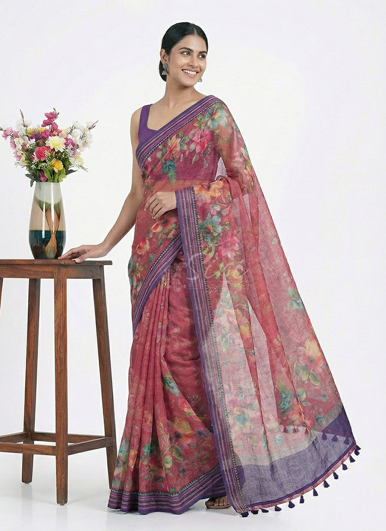 Beautiful Floral Digital Prints on Pure Kota Saree