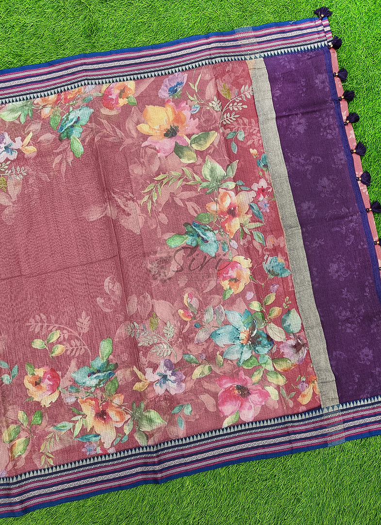 Beautiful Floral Digital Prints on Pure Kota Saree