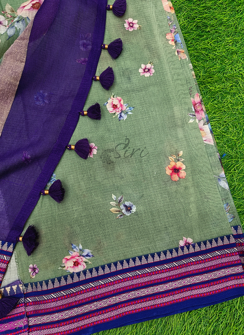 Beautiful Floral Digital Prints on Pure Kota Saree