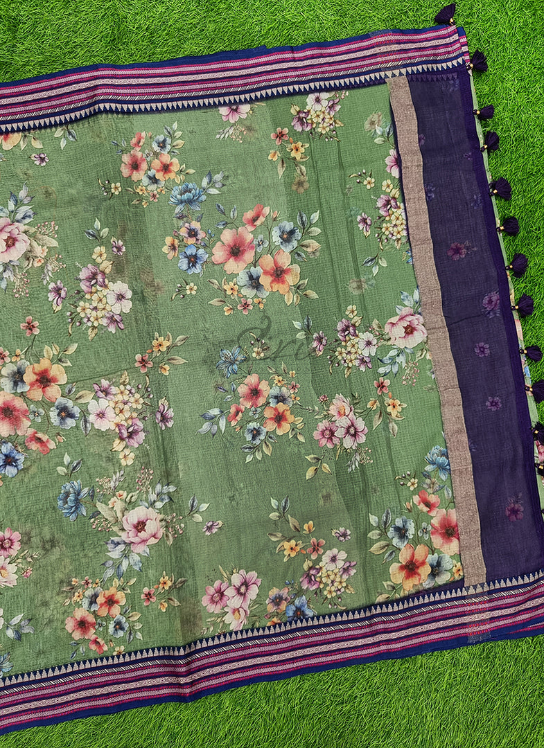 Beautiful Floral Digital Prints on Pure Kota Saree