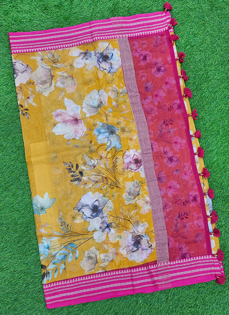 Beautiful Floral Digital Prints on Pure Kota Saree
