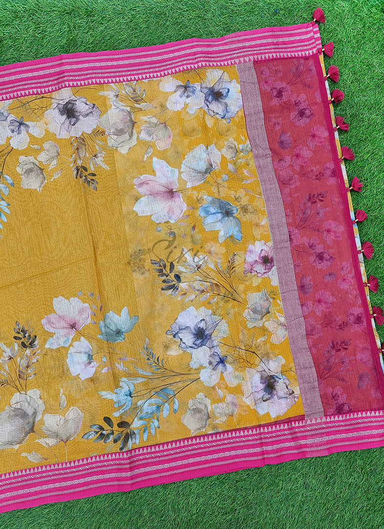 Beautiful Floral Digital Prints on Pure Kota Saree