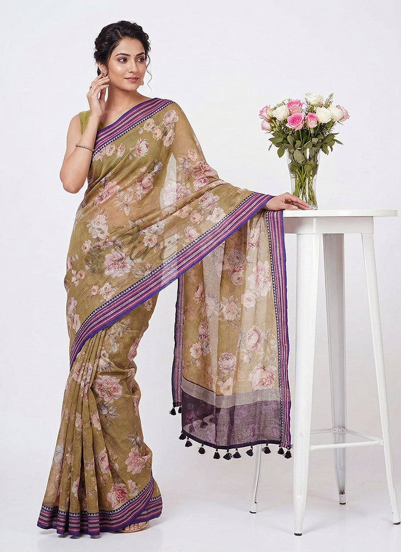 Beautiful Floral Digital Prints on Pure Kota Saree