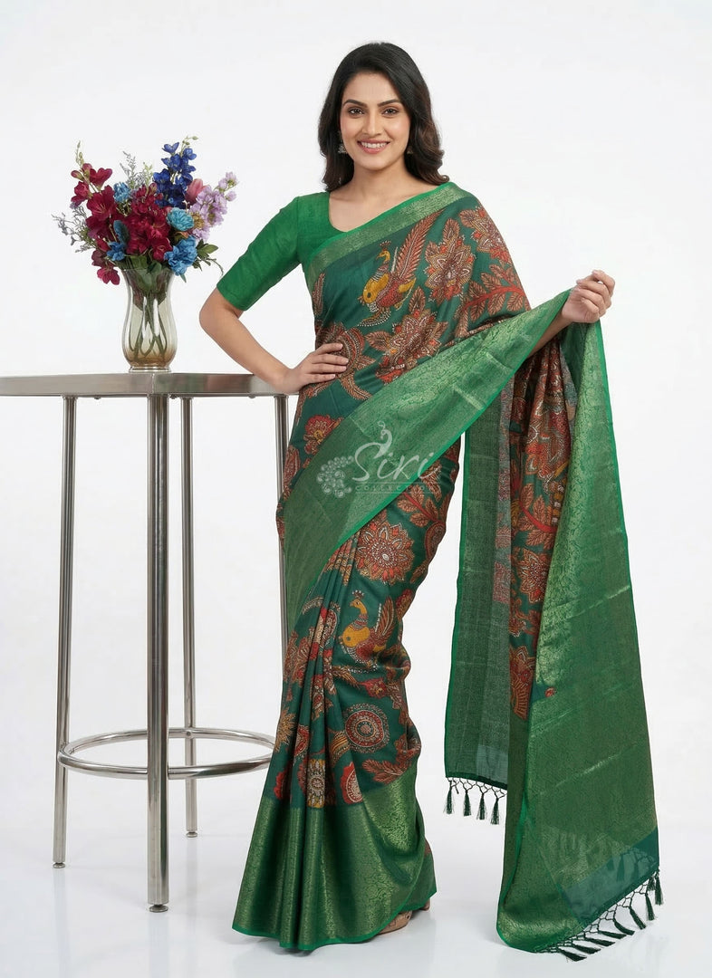 Beautiful Digital Print Fancy Banarasi Silk Saree