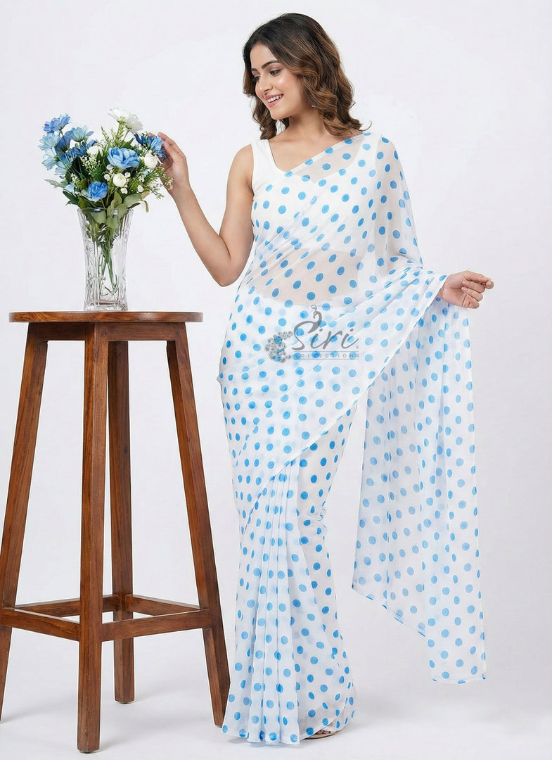 Latest Printed Georgette Saree in Polka Dots Design