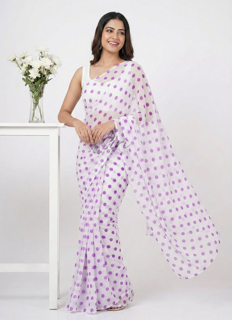 Latest Printed Georgette Saree in Polka Dots Design