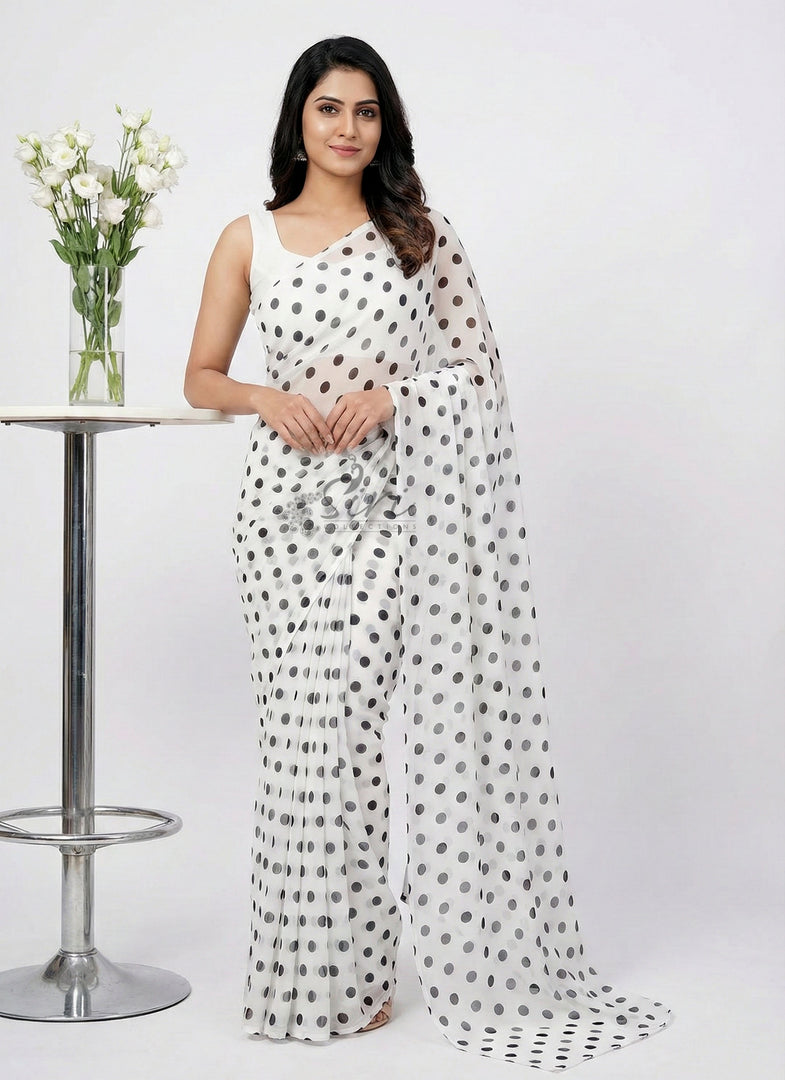 Latest Printed Georgette Saree in Polka Dots Design