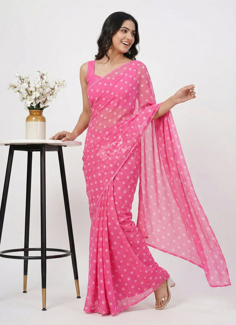 Latest Printed Georgette Saree in Polka Dots Design