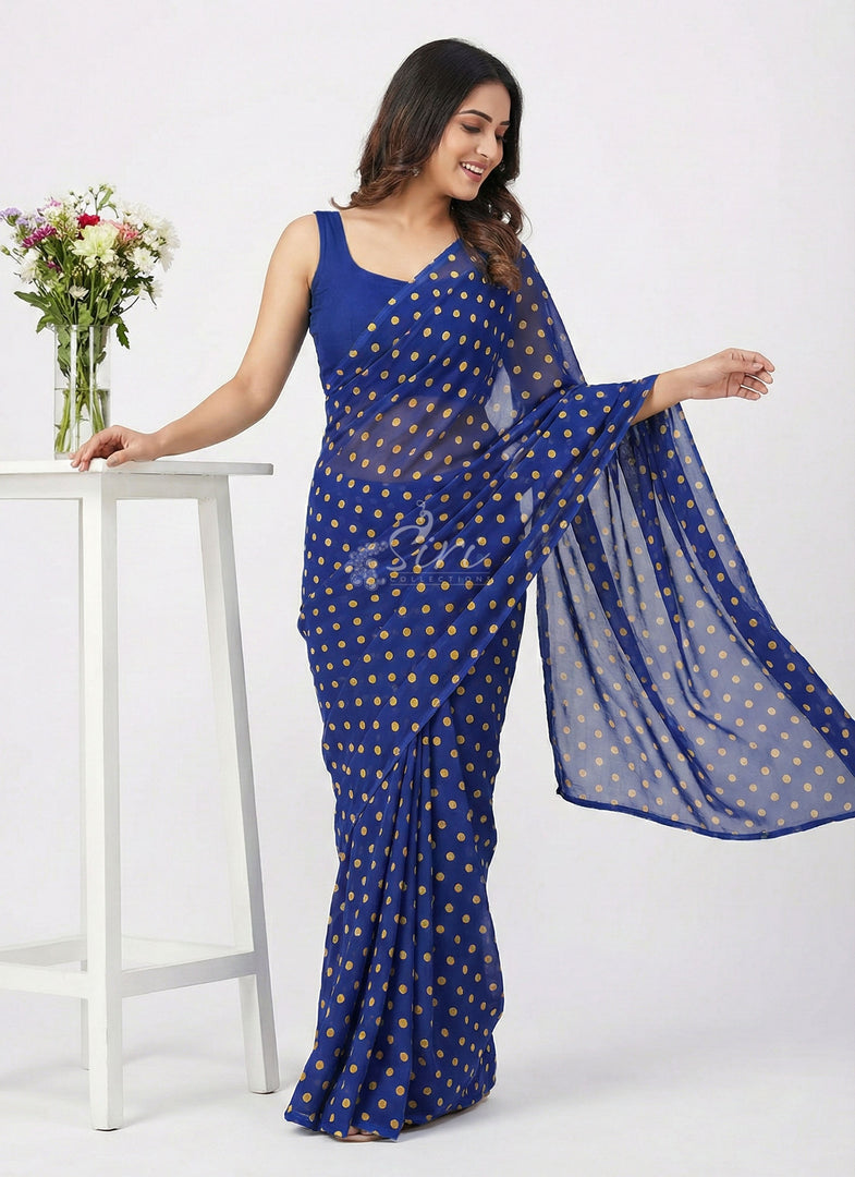 Latest Printed Georgette Saree in Polka Dots Design