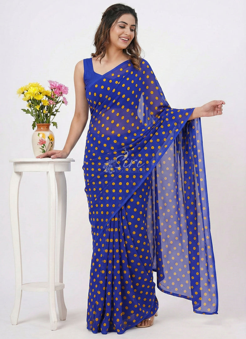 Latest Printed Georgette Saree in Polka Dots Design