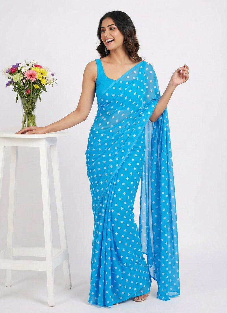 Latest Printed Georgette Saree in Polka Dots Design