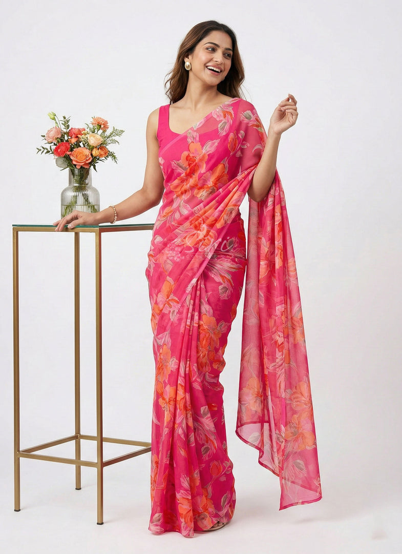 Latest Printed Georgette Saree in Floral Design