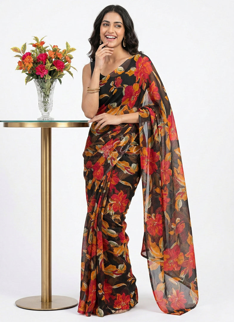Latest Printed Georgette Saree in Floral Design