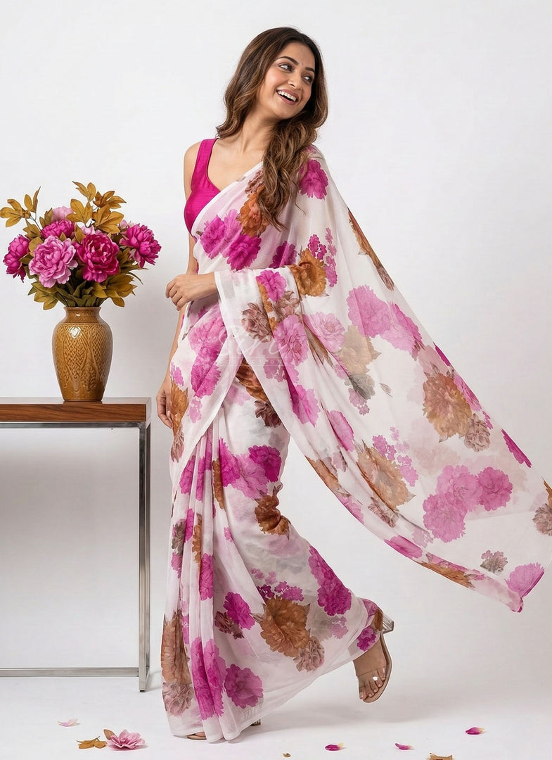 Latest Printed Georgette Saree in Floral Design