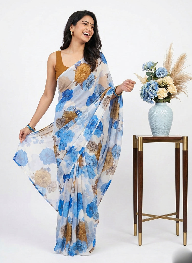 Latest Printed Georgette Saree in Floral Design