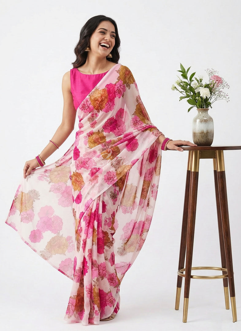 Latest Printed Georgette Saree in Floral Design