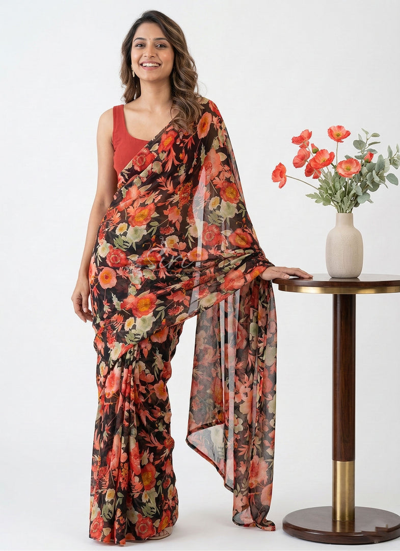 Latest Printed Georgette Saree in Floral Design