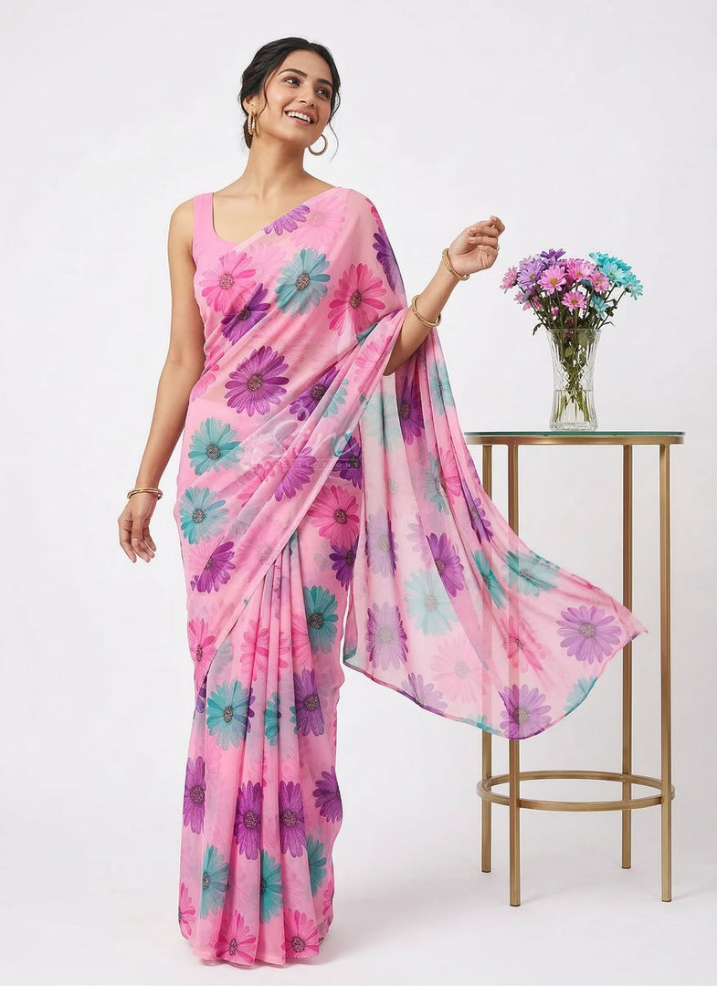 Latest Printed Georgette Saree in Floral Design
