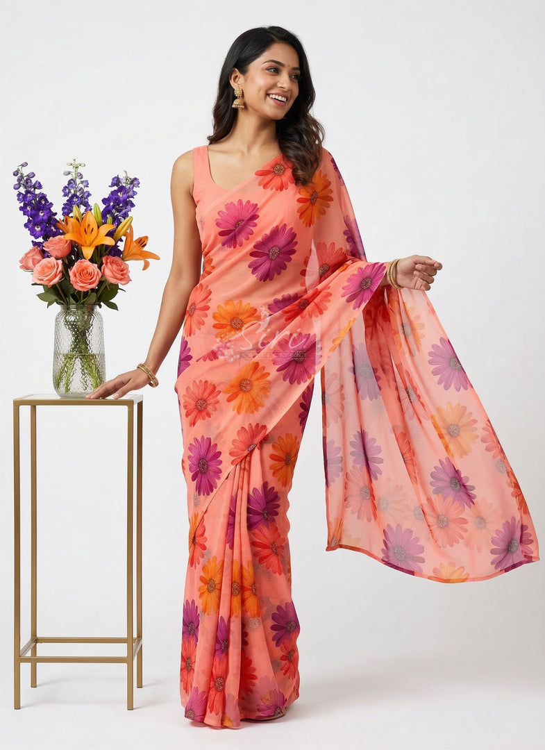 Latest Printed Georgette Saree in Floral Design