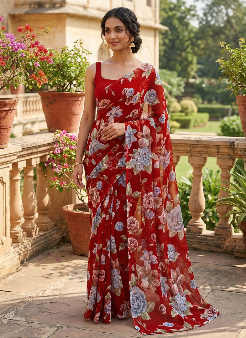 Siri Collections Printed Georgette Saree in Floral Design