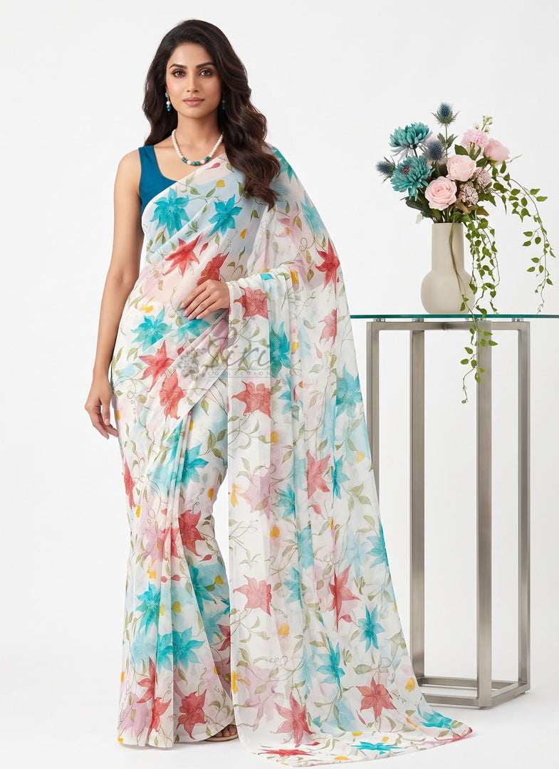 Siri Collections Printed Georgette Saree in Floral Design