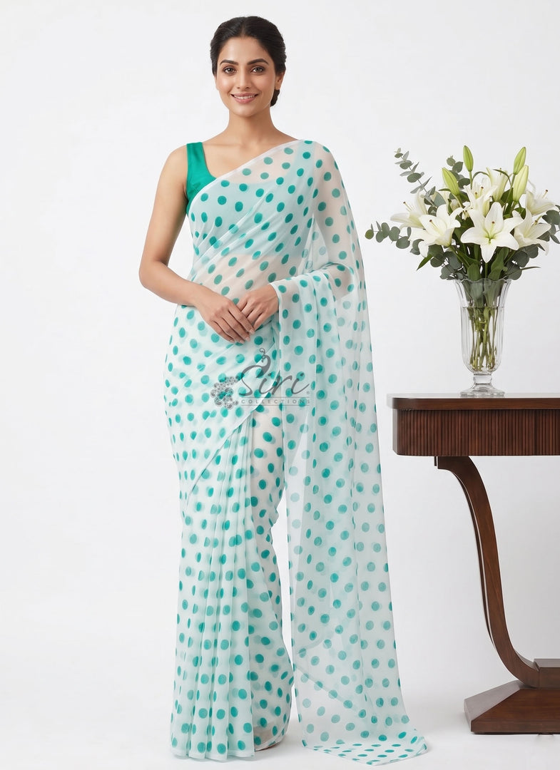 Latest Printed Georgette Saree in Polka Dots Design