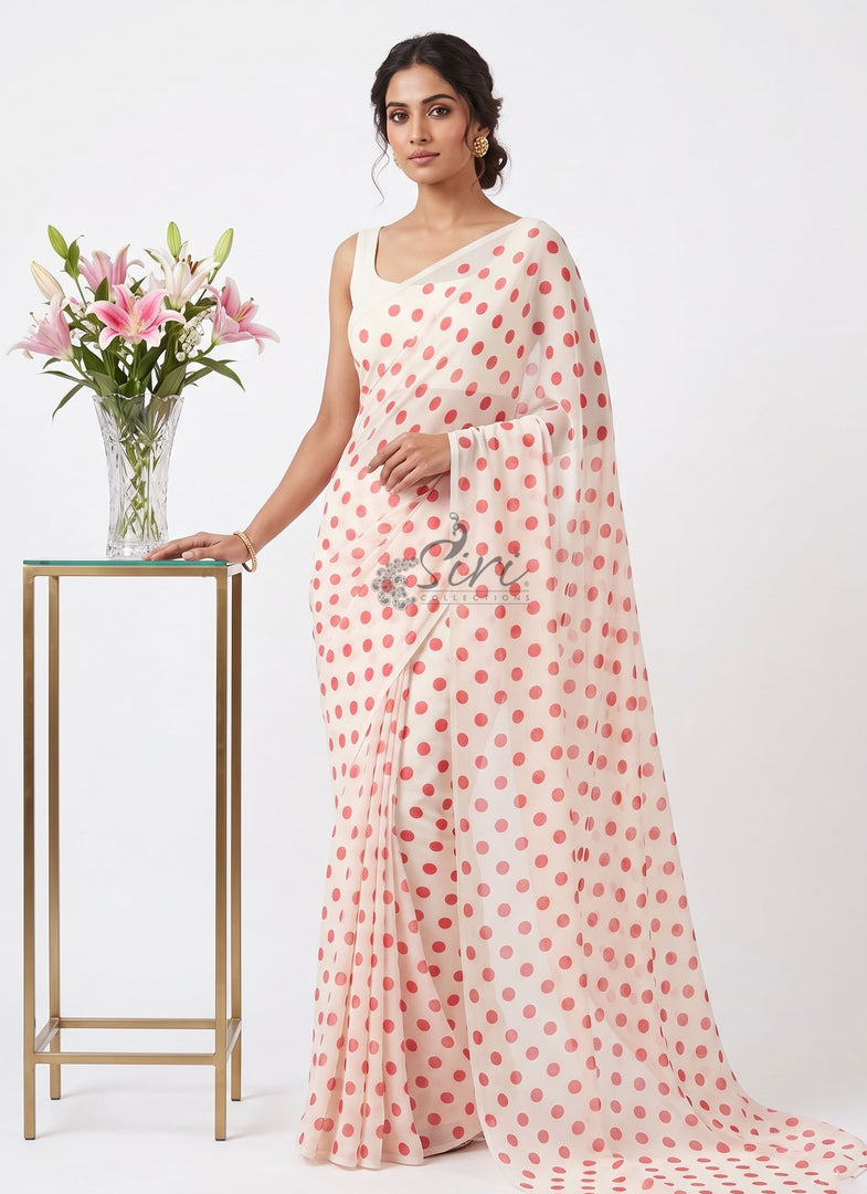 Latest Printed Georgette Saree in Polka Dots Design