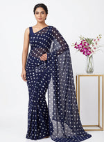 Load image into Gallery viewer, Latest Printed Georgette Saree in Polka Dots Design
