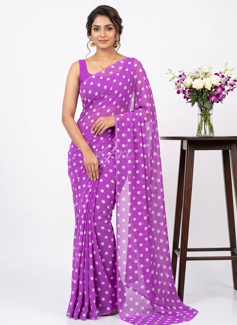 Latest Printed Georgette Saree in Polka Dots Design