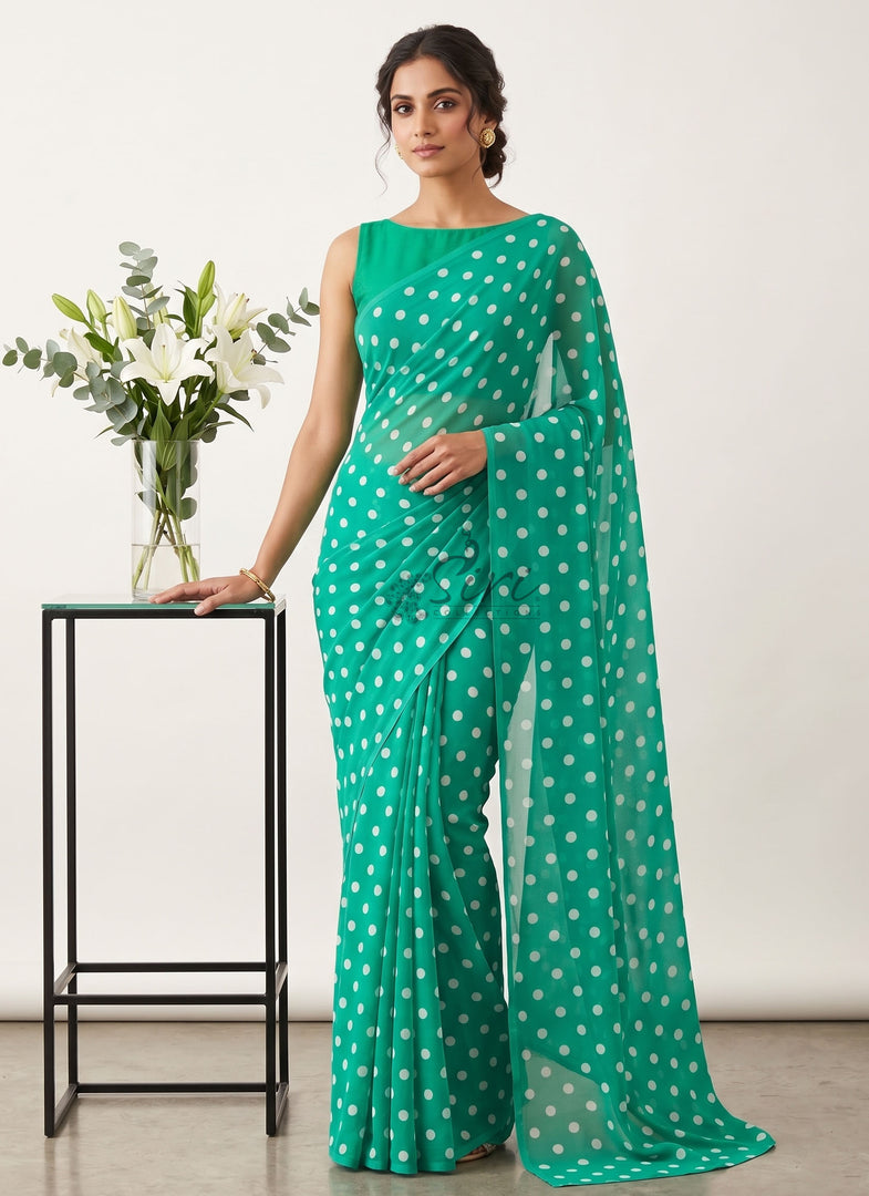 Siri Collections Georgette Saree in Polka Dots Design