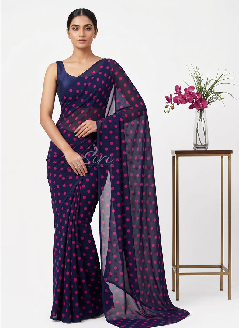 Siri Collections Georgette Saree in Polka Dots Design