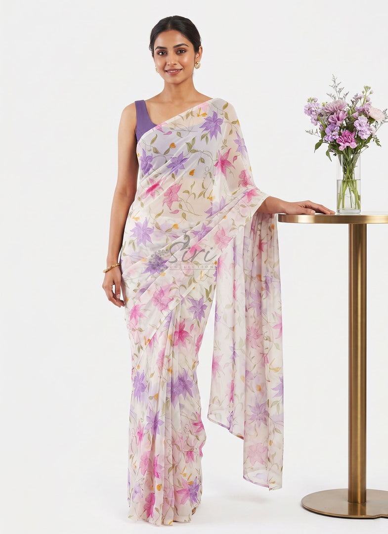 Siri Collections Printed Georgette Saree in Floral Design
