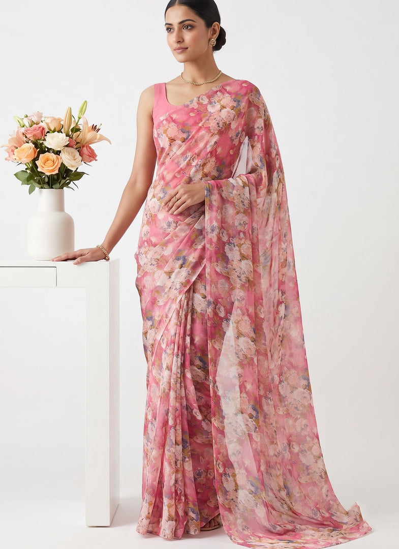 Siri Collections Printed Georgette Saree in Floral Design