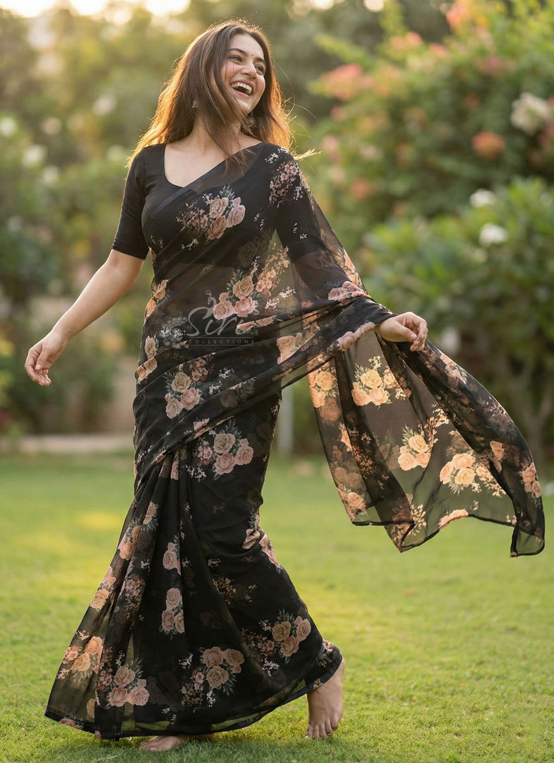 Beautiful Digital Print Soft Siri Chiffon Saree