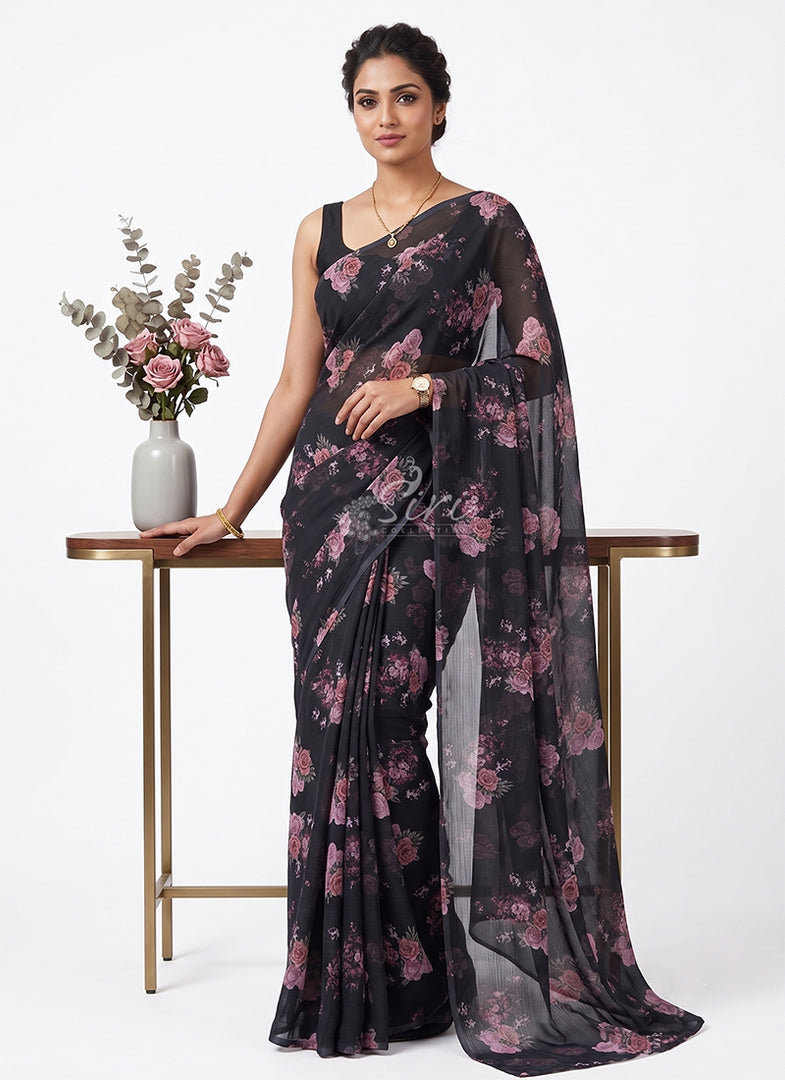 Siri Collections Beautiful Digital Print Soft Siri Chiffon Saree